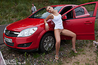 Free teen nude gallery posing near car